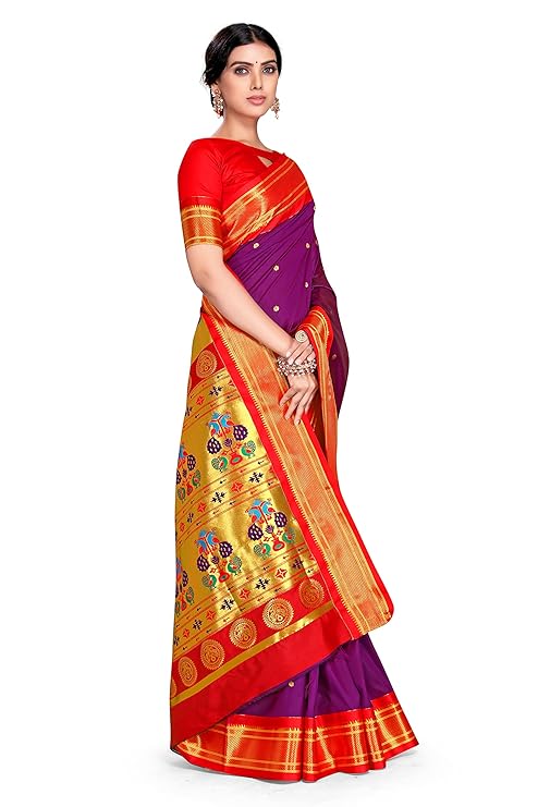 Varkala Silk Sarees Women's Paithani Soft Silk Kadiyal Maharani Saree With Blouse Piece