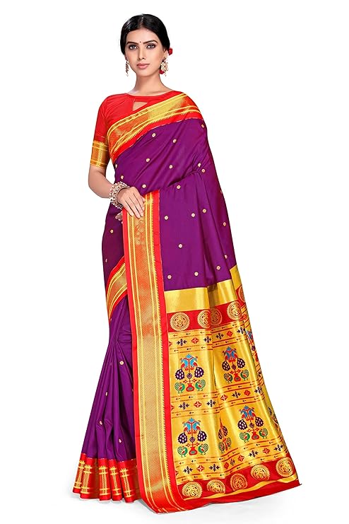 Varkala Silk Sarees Women's Paithani Soft Silk Kadiyal Maharani Saree With Blouse Piece