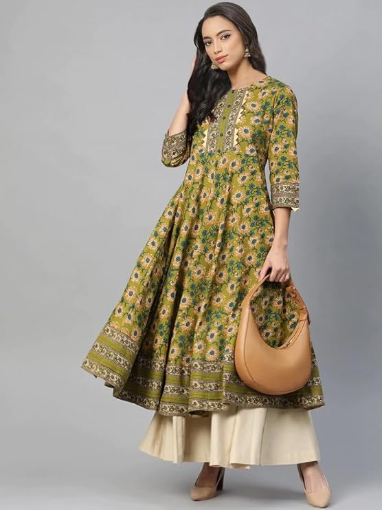 Yash Gallery Women's Cotton Relaxed Fit Anarkali Floral Printed Kurta