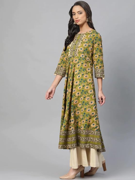 Yash Gallery Women's Cotton Relaxed Fit Anarkali Floral Printed Kurta