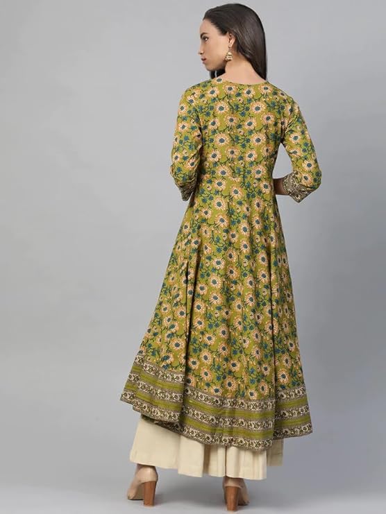 Yash Gallery Women's Cotton Relaxed Fit Anarkali Floral Printed Kurta