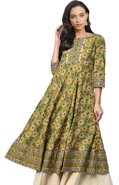 Yash Gallery Women's Cotton Relaxed Fit Anarkali Floral Printed Kurta
