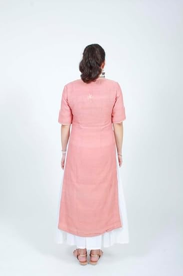 Chanderi Diti Hand Embroidered Kurta |Elegant Women’s Kurti Stylish 3/4 Sleeve | Ethnic Tunic for Casual, Office (Peach Colour) Medium