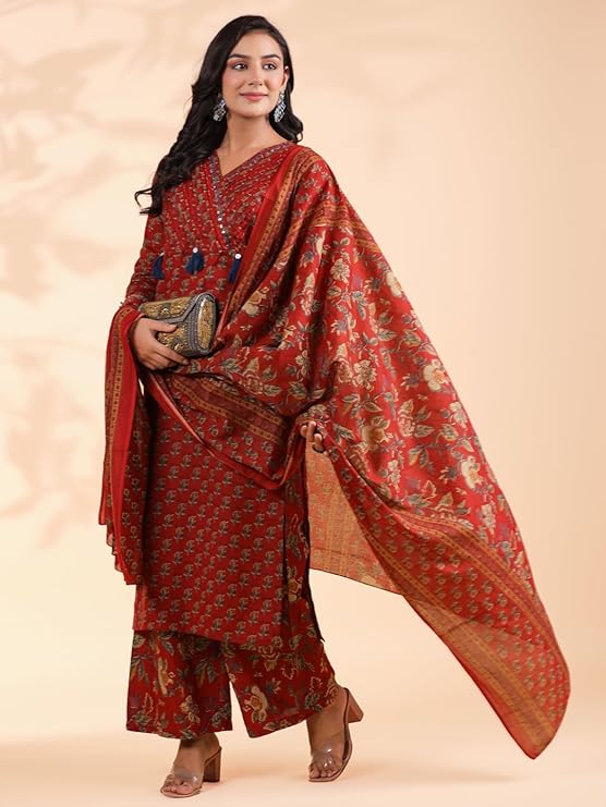 Vbuyz Women’s Pure Cotton Green Stitched Kurta Pant and Dupatta Set Ethnic Wear | Kurta Pant | Kurta Set for Women | Printed Kurta Set