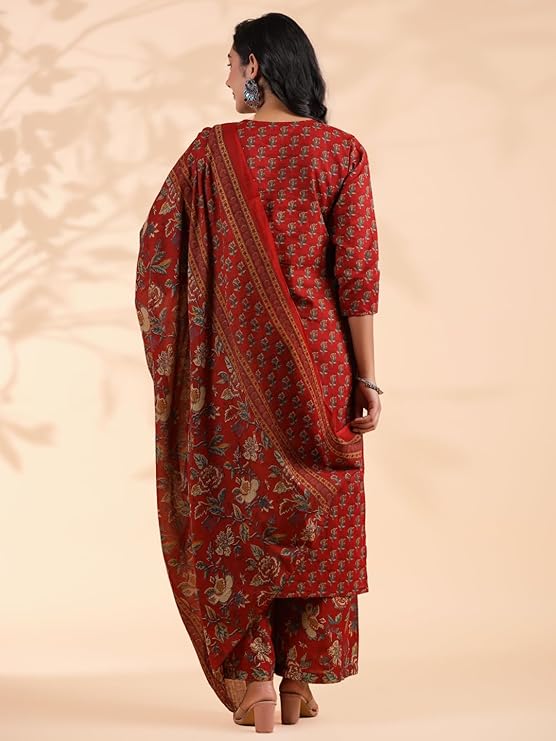 Vbuyz Women’s Pure Cotton Green Stitched Kurta Pant and Dupatta Set Ethnic Wear | Kurta Pant | Kurta Set for Women | Printed Kurta Set