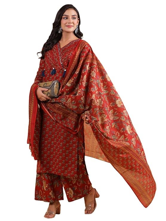 Vbuyz Women’s Pure Cotton Green Stitched Kurta Pant and Dupatta Set Ethnic Wear | Kurta Pant | Kurta Set for Women | Printed Kurta Set