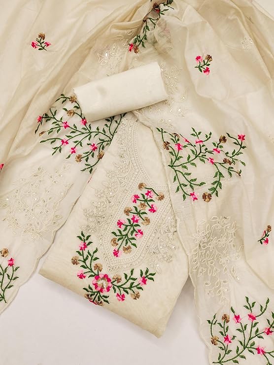 Sidhidata Women's Heavy Cotton Thread & Sequence Embroidery Work Unstitched Salwar Suit Dress Material With Chanderi Sequence Work Dupatta (Free Size)