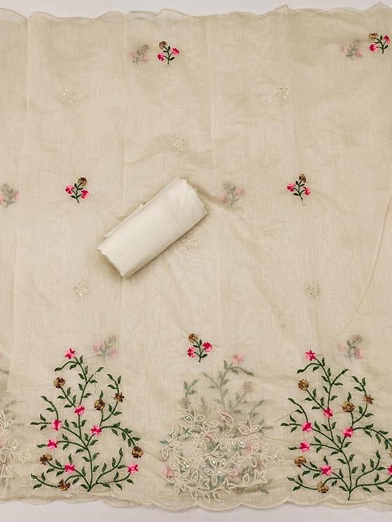 Sidhidata Women's Heavy Cotton Thread & Sequence Embroidery Work Unstitched Salwar Suit Dress Material With Chanderi Sequence Work Dupatta (Free Size)