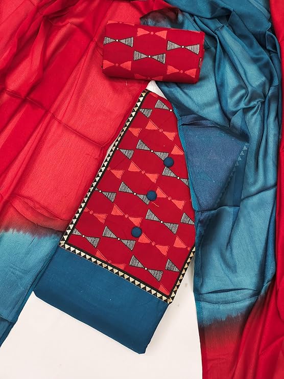 EthnicJunction Women's Cotton Blend Printed Unstitched Salwar Suit Dress Material with Dupatta