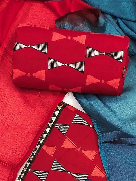 EthnicJunction Women's Cotton Blend Printed Unstitched Salwar Suit Dress Material with Dupatta