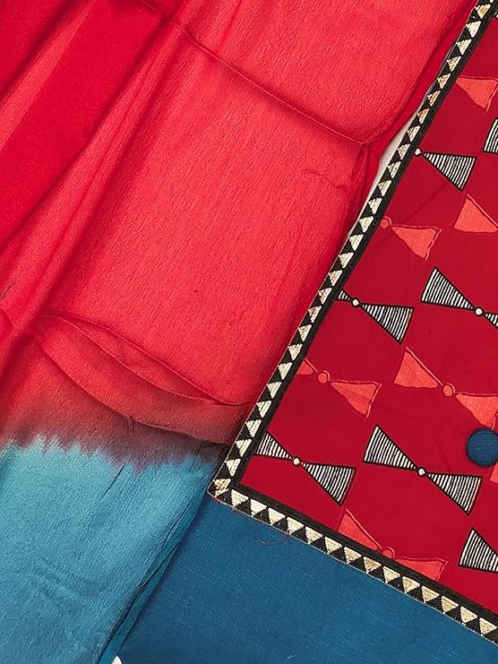 EthnicJunction Women's Cotton Blend Printed Unstitched Salwar Suit Dress Material with Dupatta