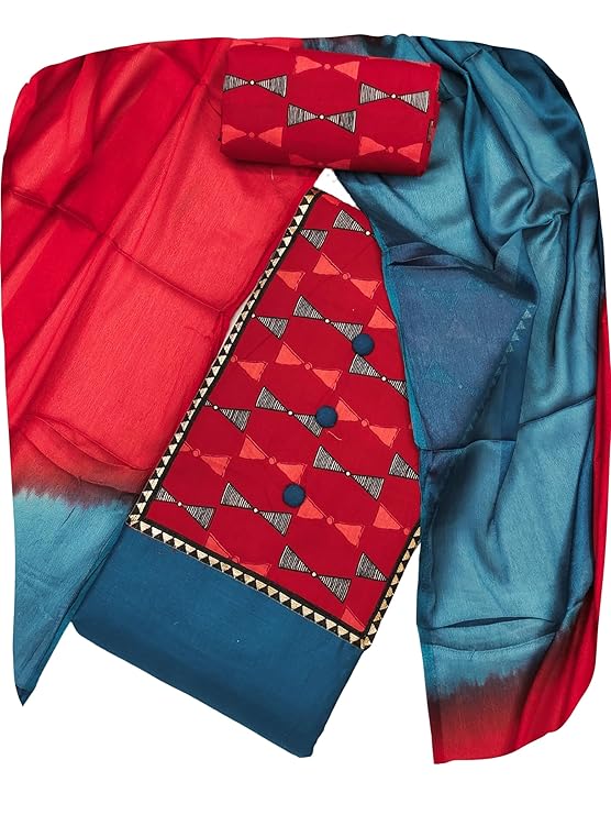 EthnicJunction Women's Cotton Blend Printed Unstitched Salwar Suit Dress Material with Dupatta