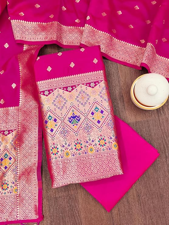 DEVANGI Women's Banarasi Patola Silk Unstitched Salwar Suit Dress Material With Dupatta