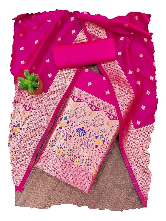 DEVANGI Women's Banarasi Patola Silk Unstitched Salwar Suit Dress Material With Dupatta
