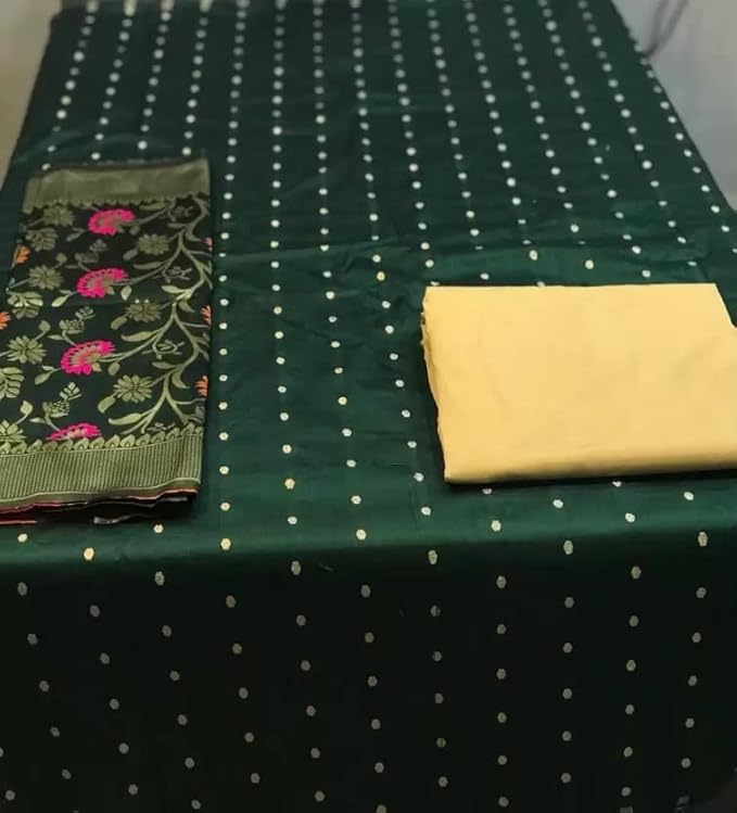 Sidhidata Women's Banarasi Jacquard Chanderi Cotton Unstitched Salwar Suit Dress Material With Dupatta