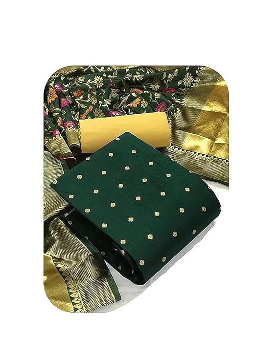 Sidhidata Women's Banarasi Jacquard Chanderi Cotton Unstitched Salwar Suit Dress Material With Dupatta