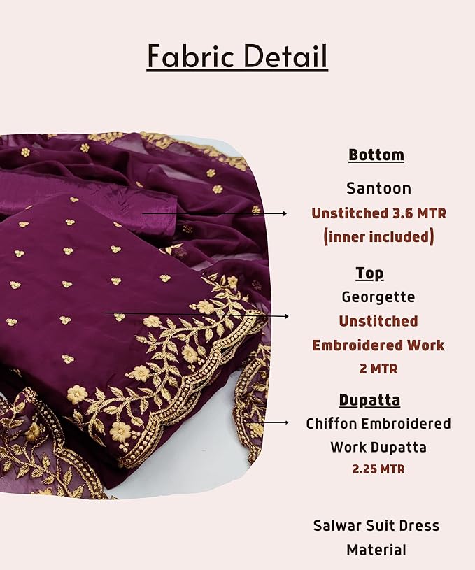 EthnicJunction Women's Georgette Embroidered Unstitched Salwar Suit Dress Material