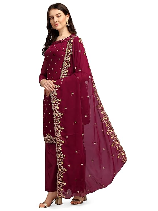 EthnicJunction Women's Georgette Embroidered Unstitched Salwar Suit Dress Material