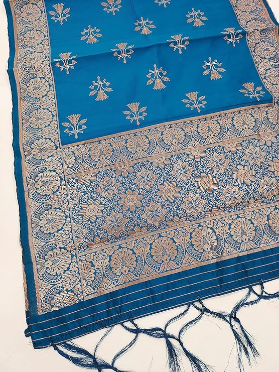 Women Banarsi Silk Unstiched Suit Piece Dress Material for Women Unstiched Suit Salwar with Dupatta (suit -2M.Salwar-2M and dupatta-2.25M)