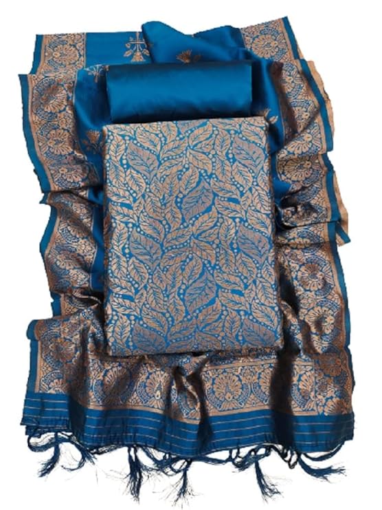 Women Banarsi Silk Unstiched Suit Piece Dress Material for Women Unstiched Suit Salwar with Dupatta (suit -2M.Salwar-2M and dupatta-2.25M)