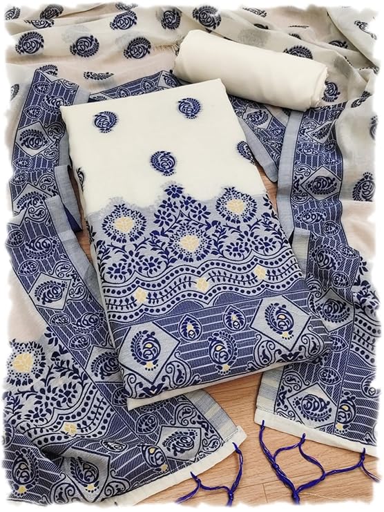 Handloom Banarasi Cotton Unstitched Salwar Suit with Dupatta, 50 Inch Length, Women's Unstitched Salwar Suit Dress Material with Dupatta, Unstitched Sal1600war Suit Set