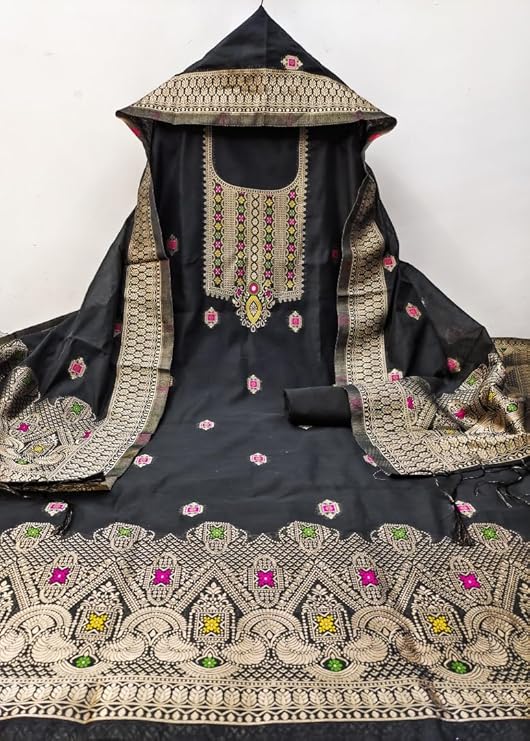 Chanderi Suit Vol 5 | Pure Chanderi Banarasi Silk (3m) | Soft Cotton Bottom (2.5m) | Woven Chanderi Banarasi Silk Dupatta