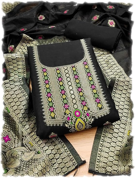 Chanderi Suit Vol 5 | Pure Chanderi Banarasi Silk (3m) | Soft Cotton Bottom (2.5m) | Woven Chanderi Banarasi Silk Dupatta