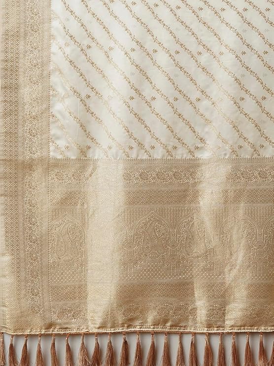 Women's Satin Silk Ethnic Motif Woven Design Saree With Unstitched Blouse