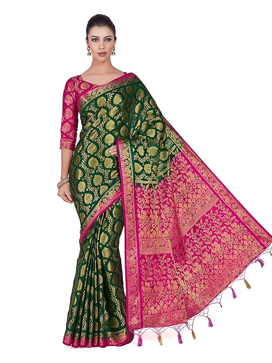 Mimosa Women's Kanchipuram Silk Saree With Unstitched Blouse Piece