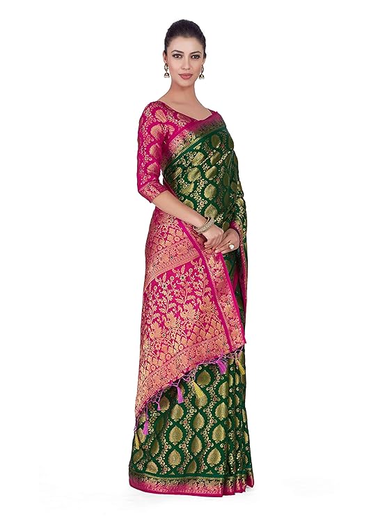 Mimosa Women's Kanchipuram Silk Saree With Unstitched Blouse Piece