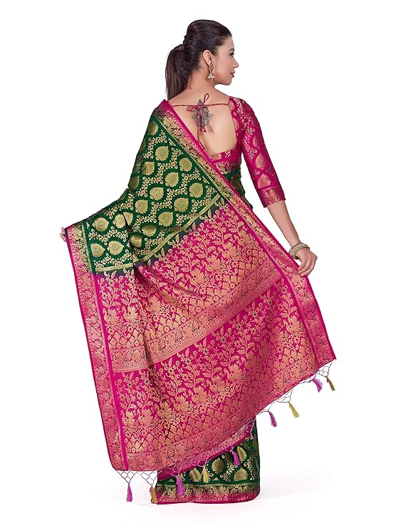 Mimosa Women's Kanchipuram Silk Saree With Unstitched Blouse Piece