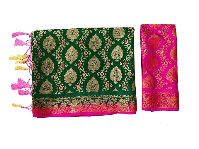 Mimosa Women's Kanchipuram Silk Saree With Unstitched Blouse Piece