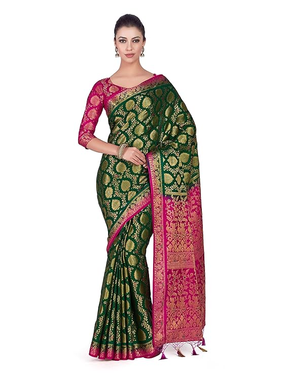 Mimosa Women's Kanchipuram Silk Saree With Unstitched Blouse Piece