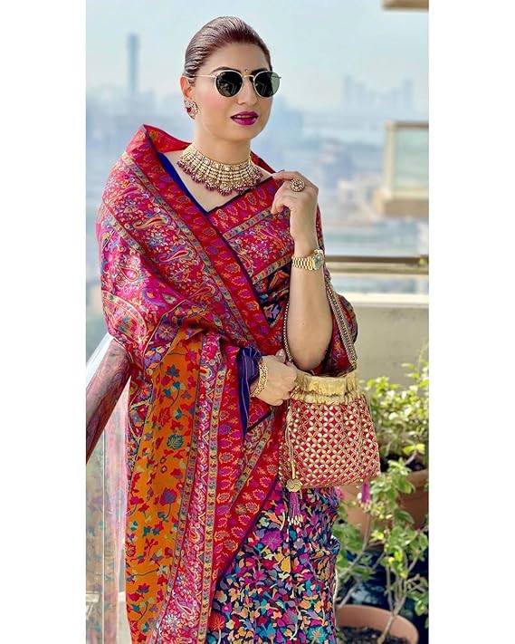 Women's Kanjivaram Pure Soft Silk Handloom Saree Pure Golden Zari With Blouse Piece